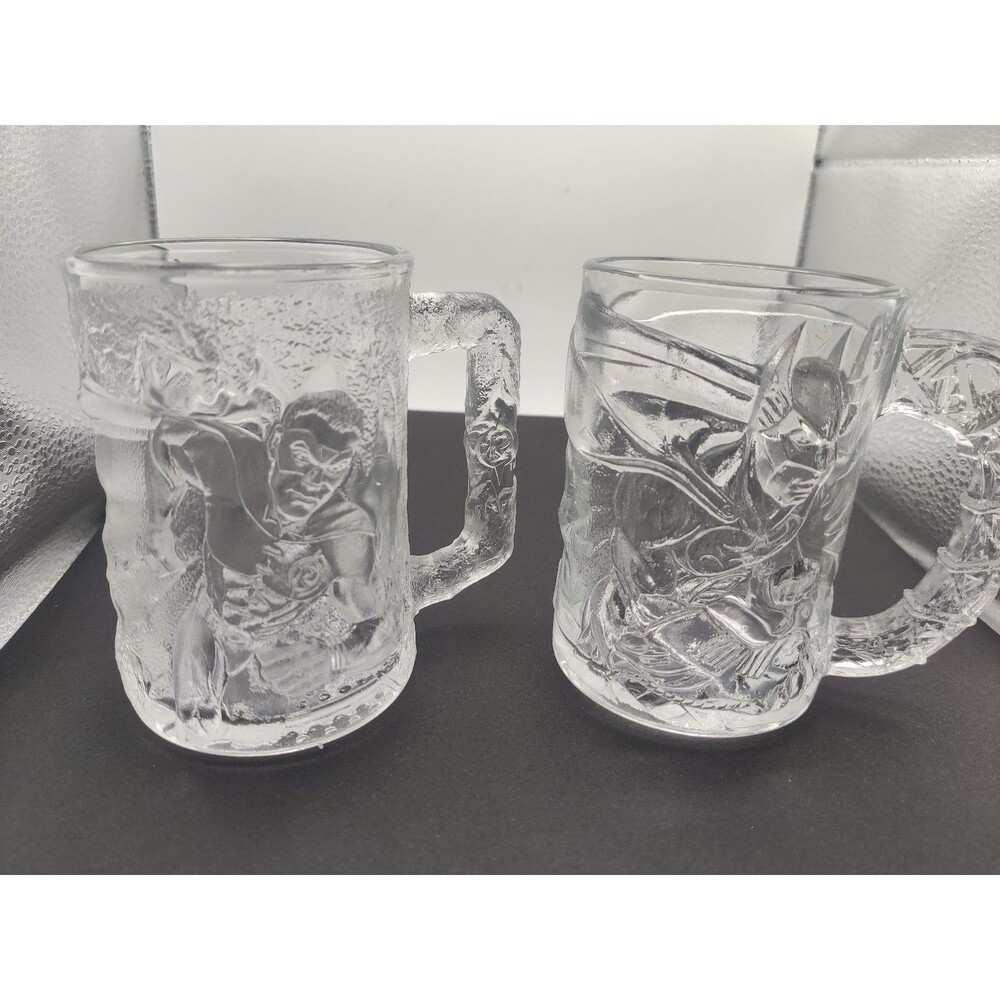 1995 Batman Forever- Batman Robin McDonald's Glass Mugs Set of 2 DC Vintage